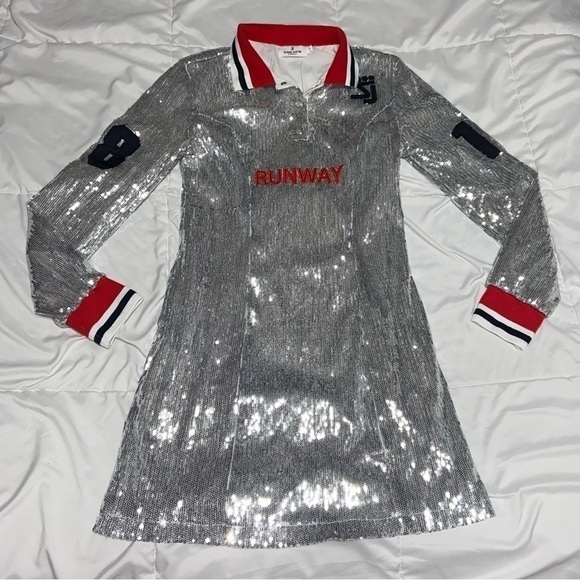 Shane Justin Runway Dress Small Silver Chrome Sequins Mini - Picture 1 of 9